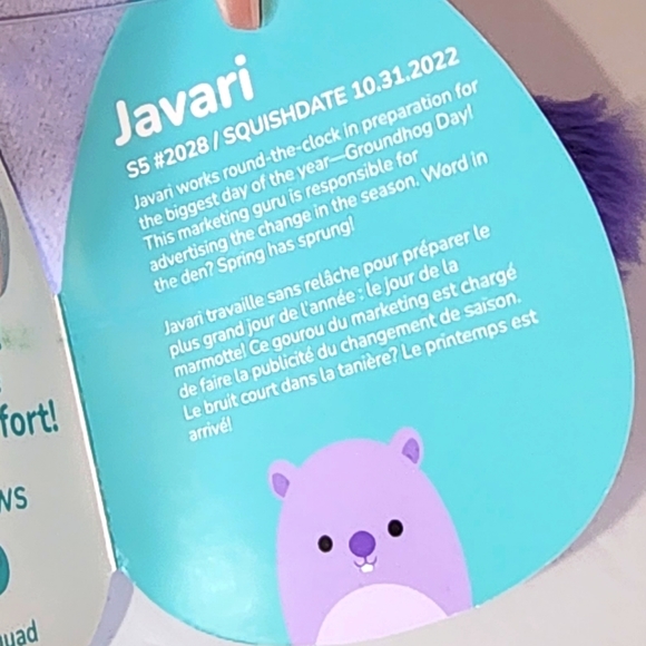 JAVARI 🦡 Lavender Groundhog Original Squishmallow by Kelly Toy ☆》NWT 《☆ - Picture 3 of 8